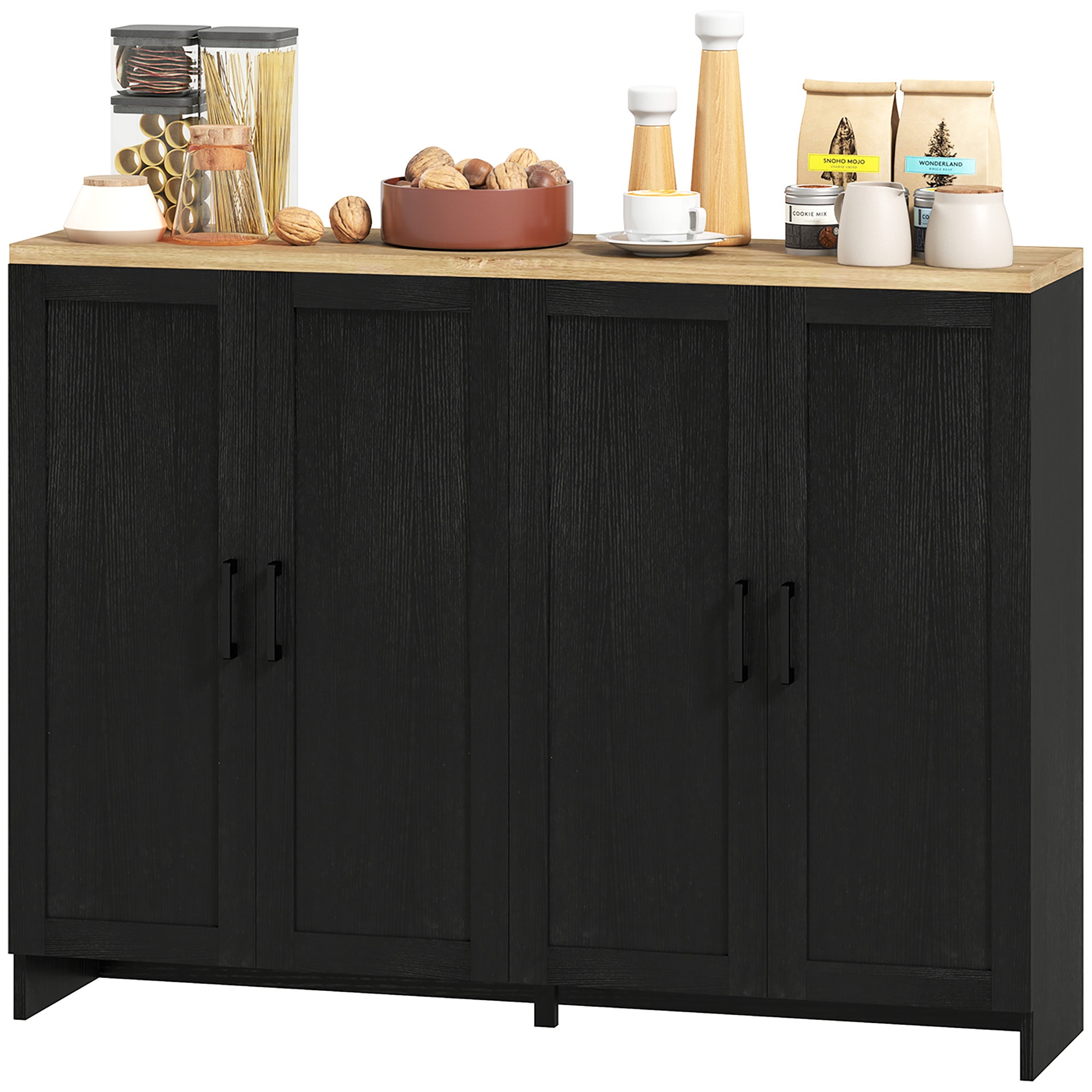 Modern Sideboard Buffet Cabinet, Modern Kitchen Storage Cabinet with 4 Doors Adjustable Shelves, for Dining Room, Black Storage Cabinets Multi Colour at Gallery Canada