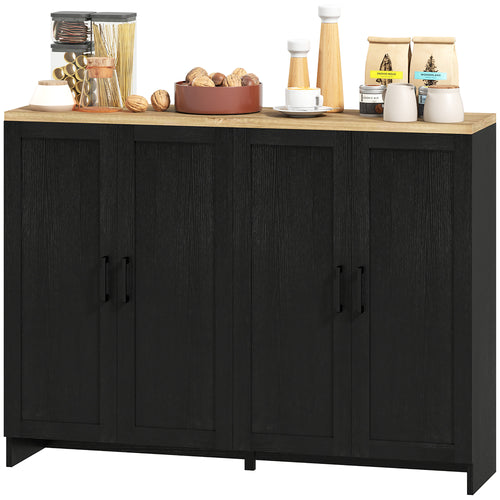 Modern Sideboard Buffet Cabinet, Modern Kitchen Storage Cabinet with 4 Doors Adjustable Shelves, for Dining Room, Black