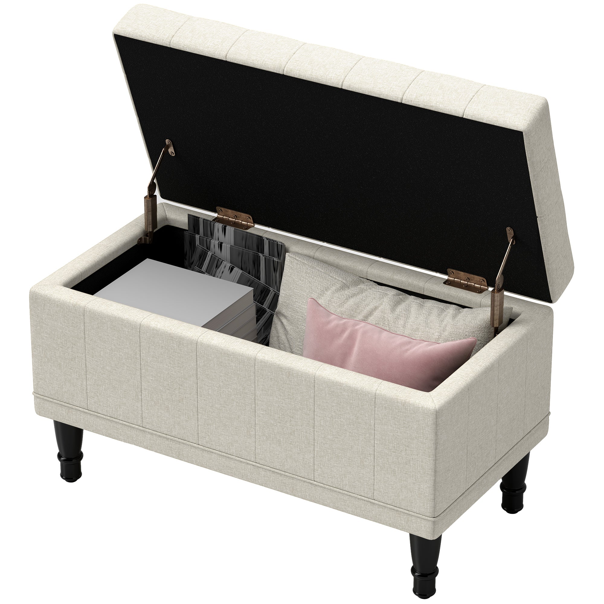 Storage Ottoman, Linen Fabric End of Bed Bench with Button Tufted Storage Bench for Bedroom, Beige Storage Ottomans & Benches Beige at Gallery Canada
