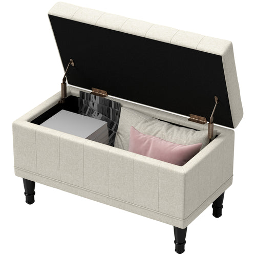 Storage Ottoman, Linen Fabric End of Bed Bench with Button Tufted Storage Bench for Bedroom, Beige
