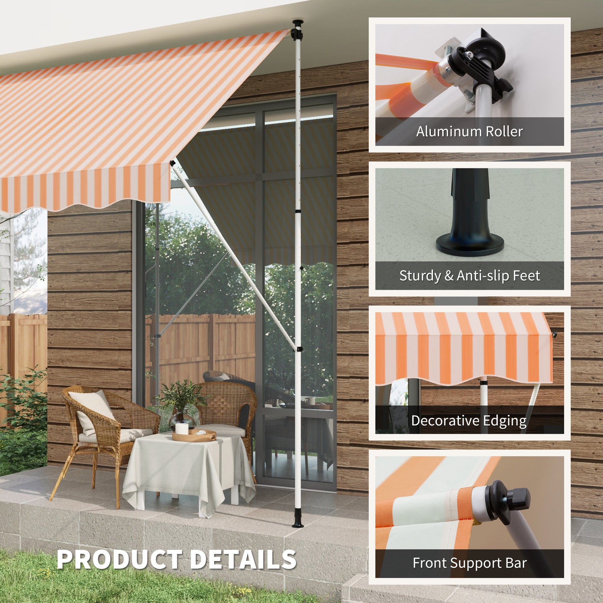 10x5ft Manual Retractable Awning, Patio Sun Shade Canopy Shelter with 5.6-9.2ft Support Pole, Water Resistant UV Protector, for Window, Door, Porch, Deck, Yellow Door Awnings at Gallery Canada