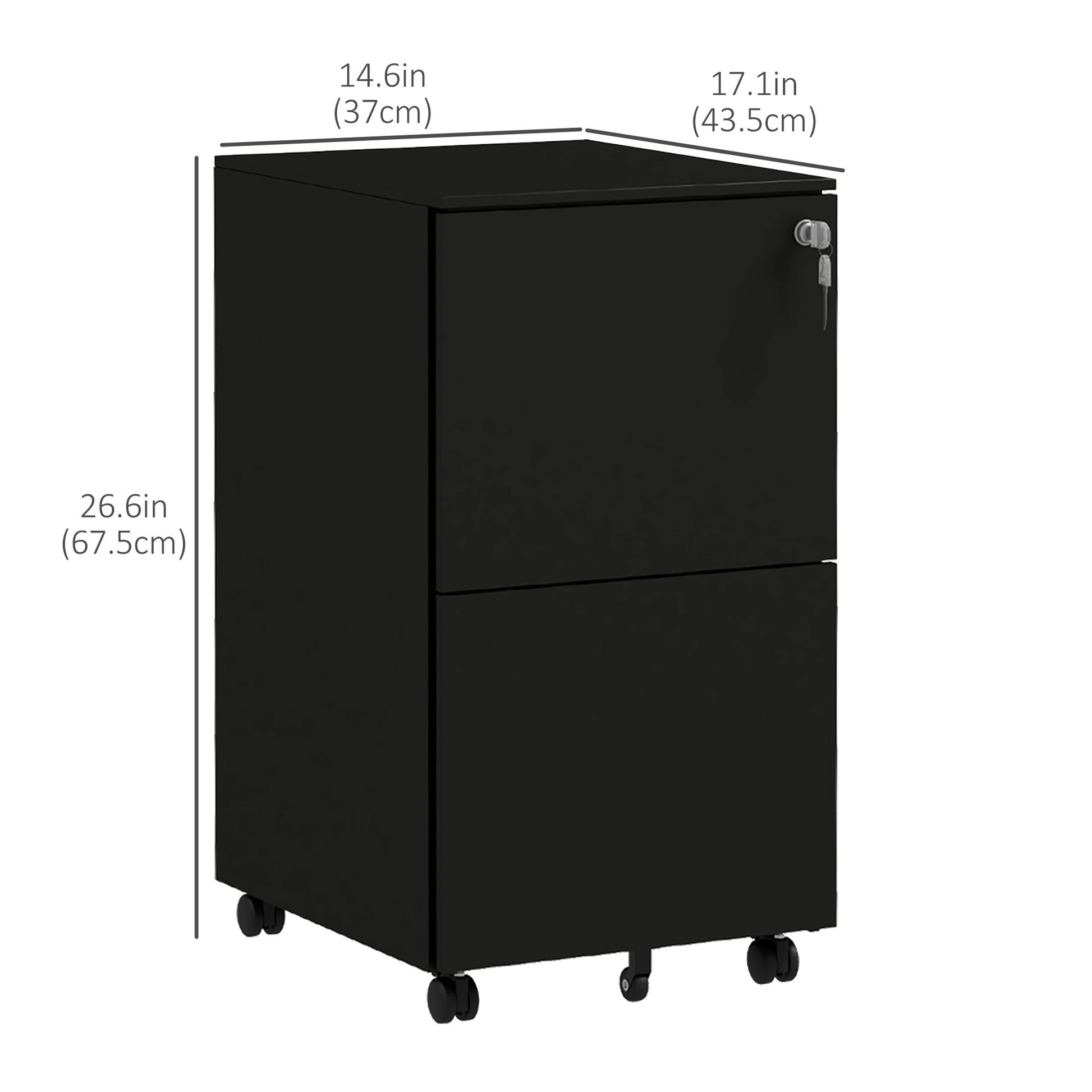 Vertical Steel Filing Cabinet on Wheels, 2-Drawer Lockable File Cabinet with Adjustable Hanging Bar for A4, Legal and Letter Size, Black Office Cabinets & Cupboards   at Gallery Canada