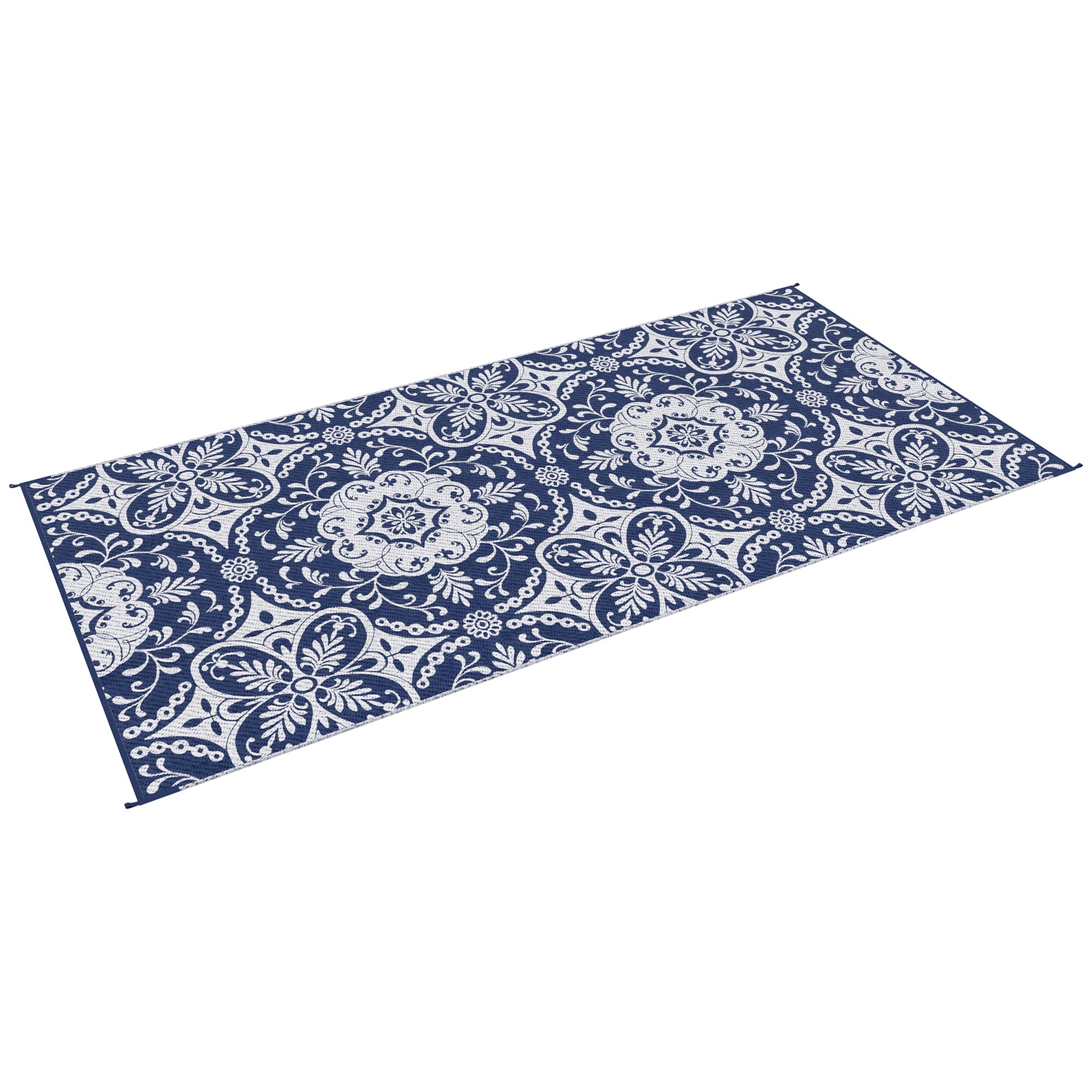 Portable Outdoor Rug with Carry Bag, 9' x 18' Reversible Mat, Waterproof Plastic Straw RV Rug for Backyard, Deck, Picnic, Beach, Camping, Blue &; White Flower Outdoor Reversible Rugs at Gallery Canada