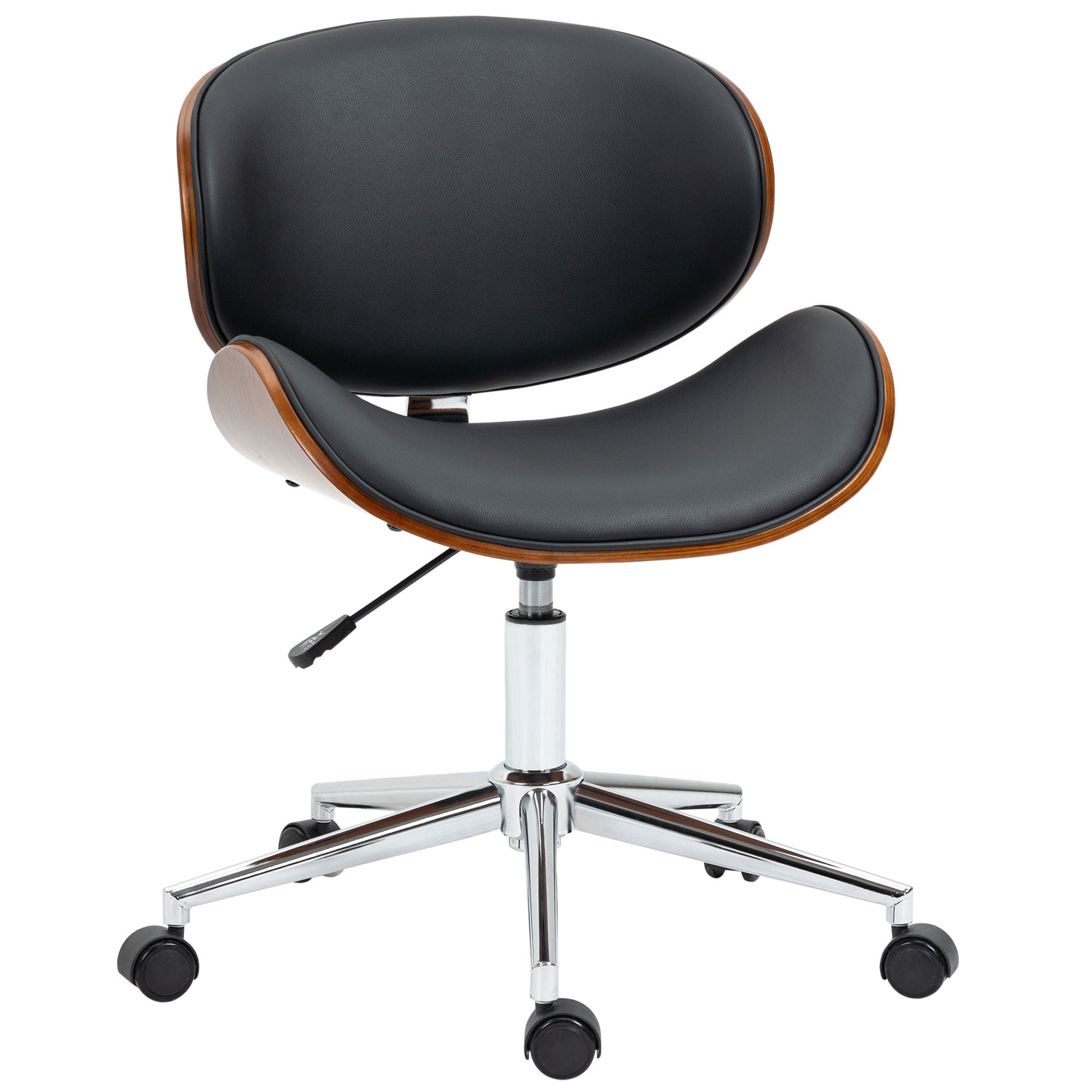 Home Office Chair, Faux Leather and Bentwood Computer Desk Chair with 360 Degree Swivel Wheels, Adjustable Height and Curved Seat, Black Task Chairs Black, Dark Walnut at Gallery Canada