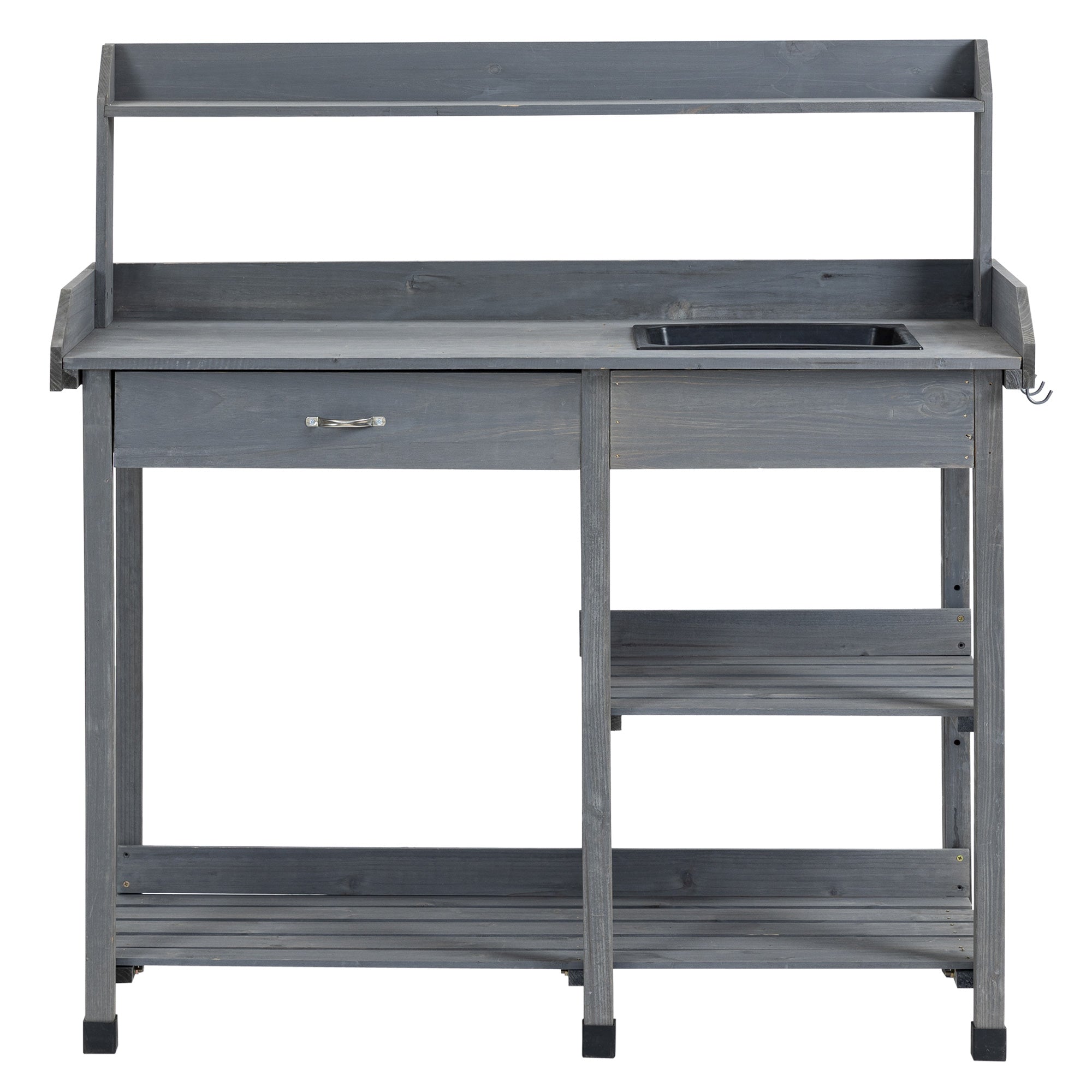 Potting Bench Table Garden Work Bench Workstation with Drawer, Removable Sink, Storage Shelves and Hooks for Patio, Courtyards, Balcony Potting Benches & Tables at Gallery Canada