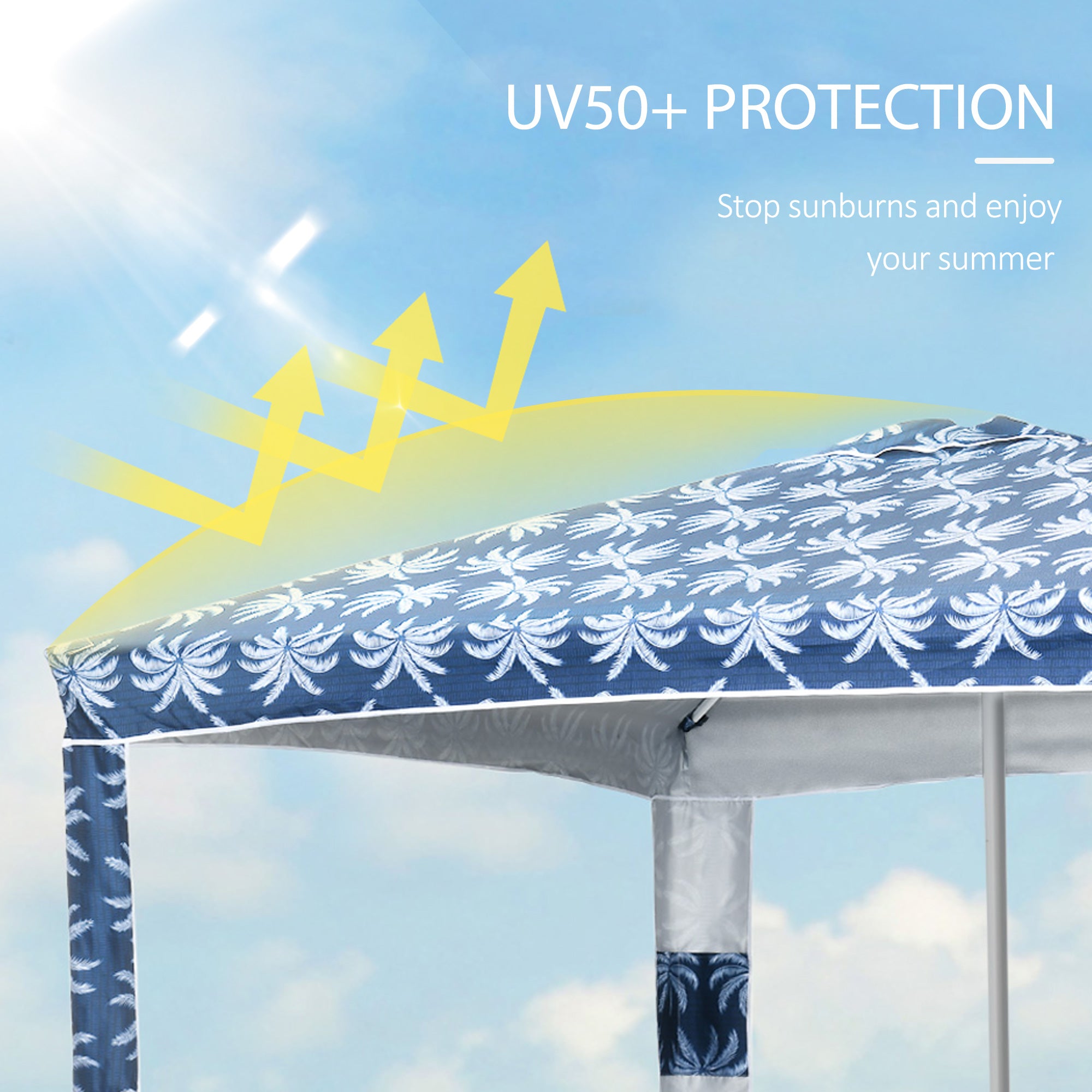 Beach Umbrella, 6.5' Easy-Assembly Sun-Shade Shelter with Sandbags and Carry Bag, Cool UV50+, Dark Blue Beach Umbrellas at Gallery Canada