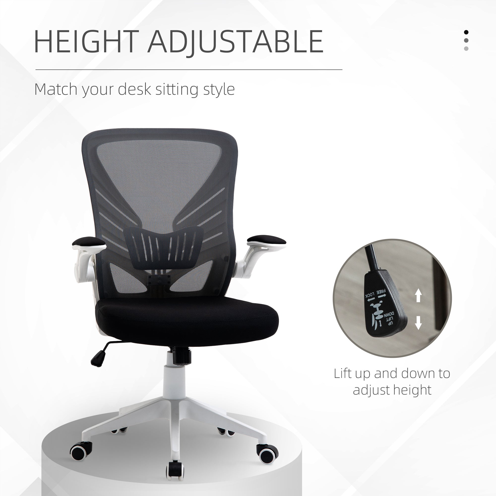 Mesh Office Chair Swivel Task Desk Chair with Lumbar Back Support, Flip-Up Arm, Adjustable Height, Grey Black Task Chairs   at Gallery Canada