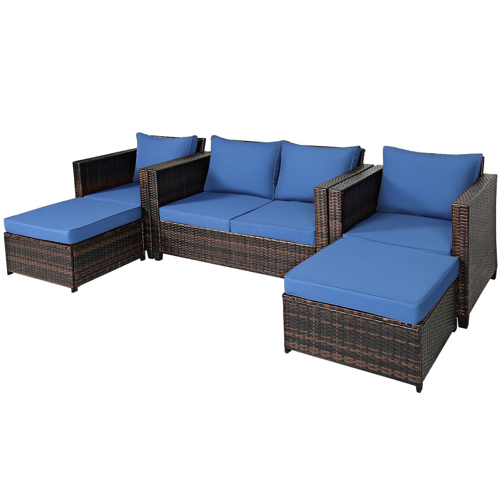 5 Pieces Patio Cushioned Rattan Furniture Set, Navy Outdoor Sectionals at Gallery Canada