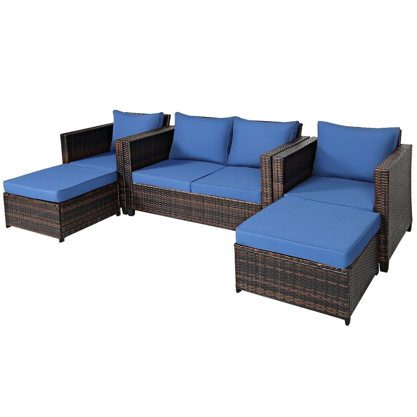 5 Pieces Patio Cushioned Rattan Furniture Set, Navy Outdoor Sectionals   at Gallery Canada