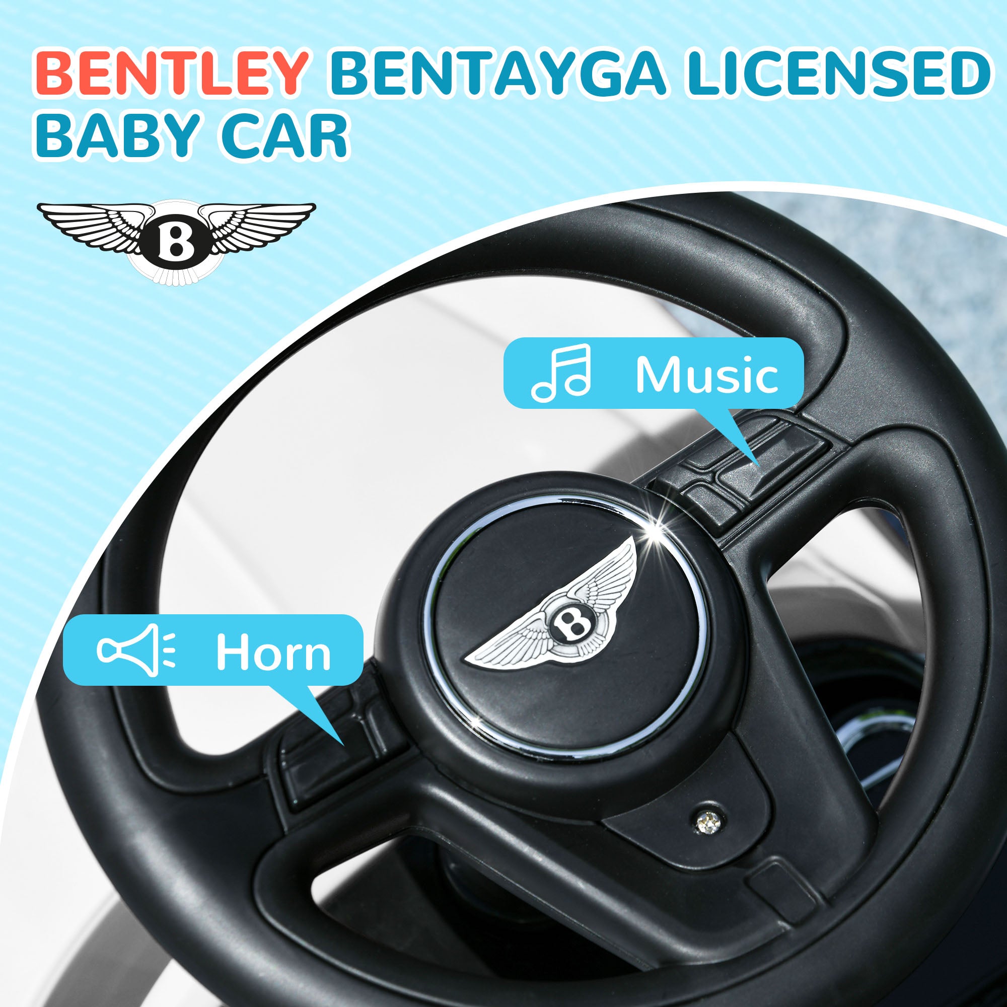 Bentley Bentayga Licensed Push Car, 3 in 1 Kids Ride on Car Foot to Floor w/ Music Horn, White Push Cars for Toddlers at Gallery Canada