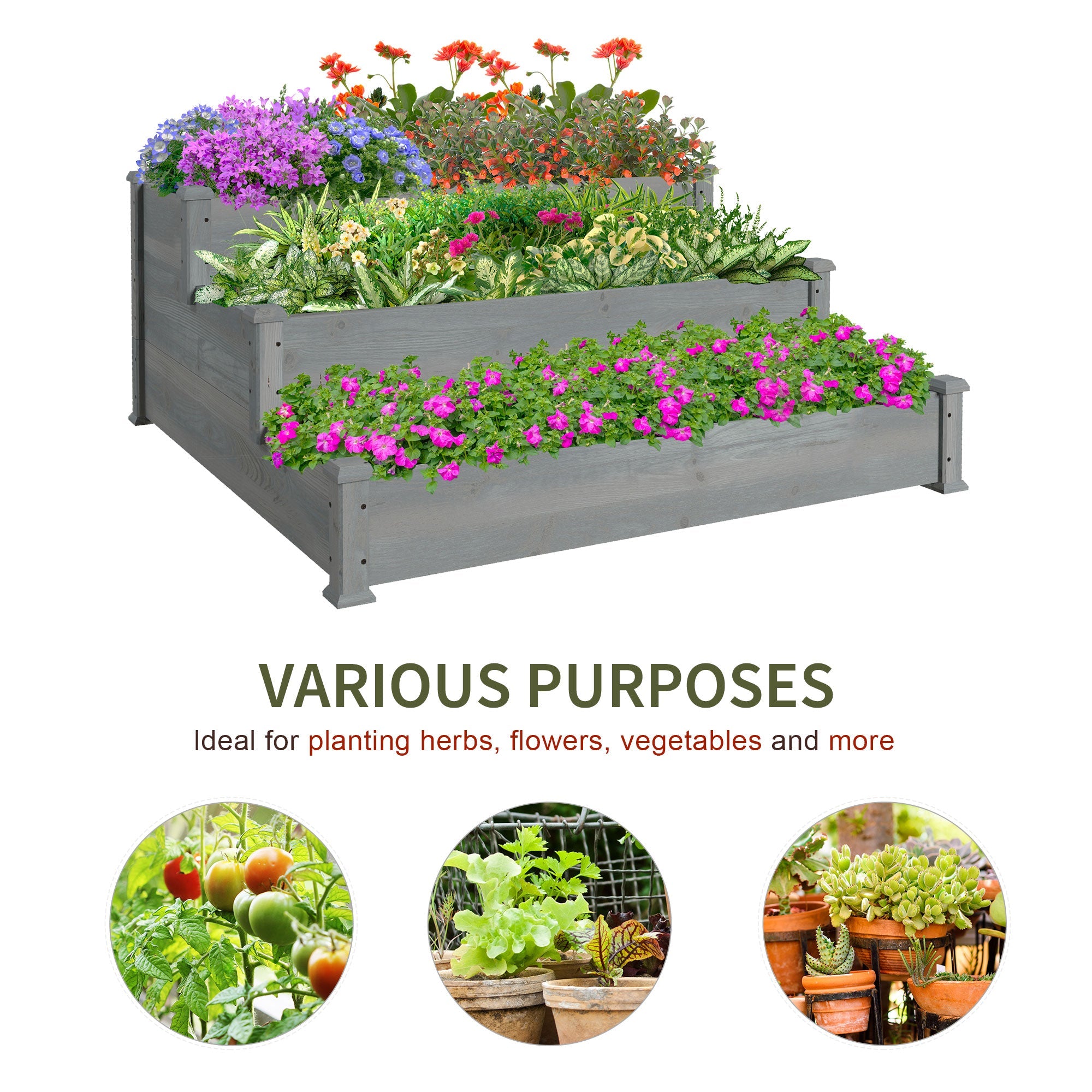 3-Tier Garden Bed Planter Box for Backyard, Patio, 49