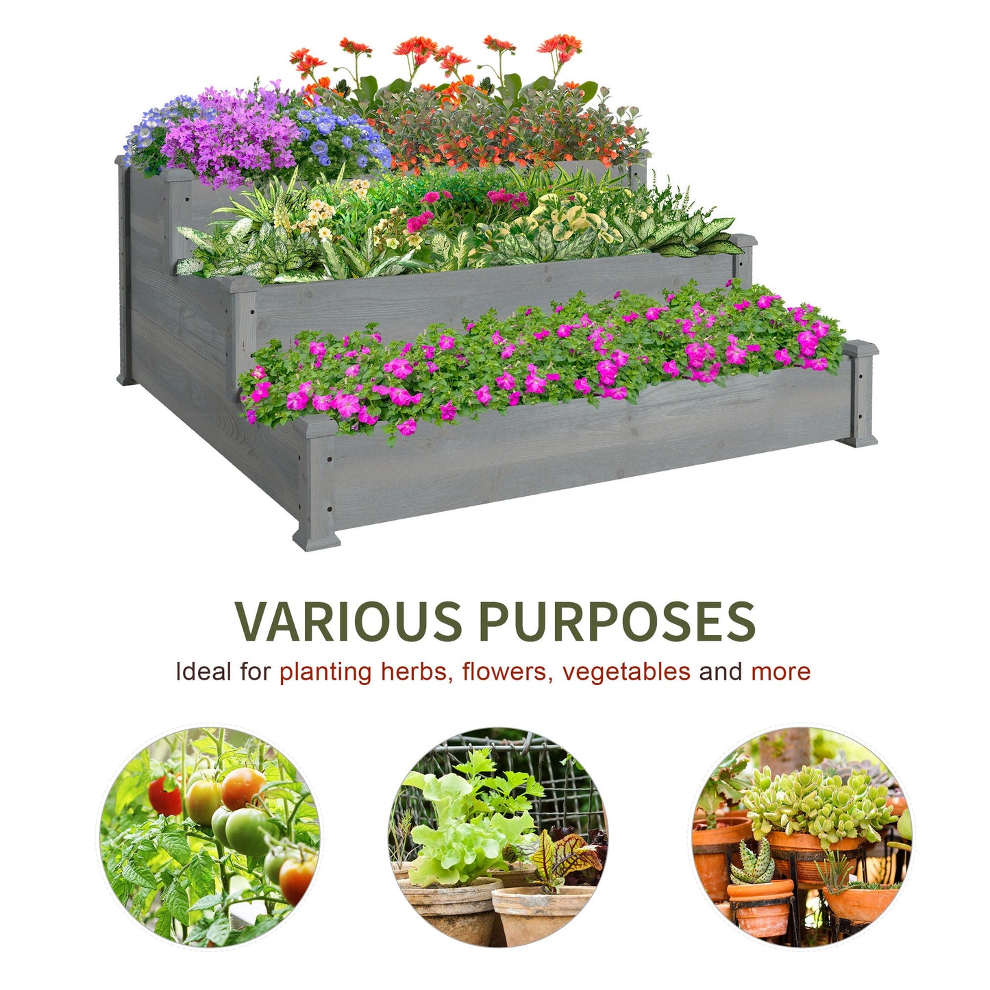 3-Tier Garden Bed Planter Box for Backyard, Patio, 49"x49"x22", Grey Raised Garden Beds   at Gallery Canada