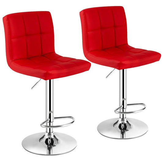 Set of 2 Square Swivel Adjustable PU Leather Bar Stools with Back and Footrest, Red Bar Stools Red at Gallery Canada