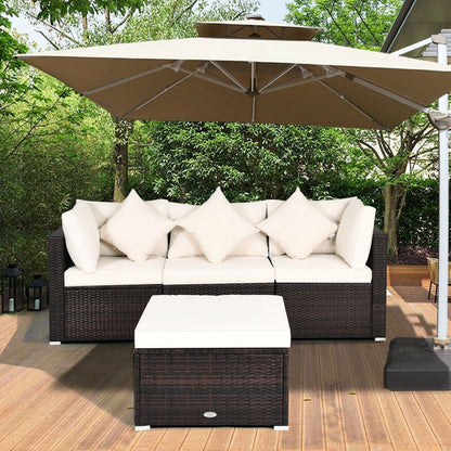 4 Pcs Ottoman Garden Deck Patio Rattan Wicker Furniture Set Cushioned Sofa, White Outdoor Sectionals   at Gallery Canada