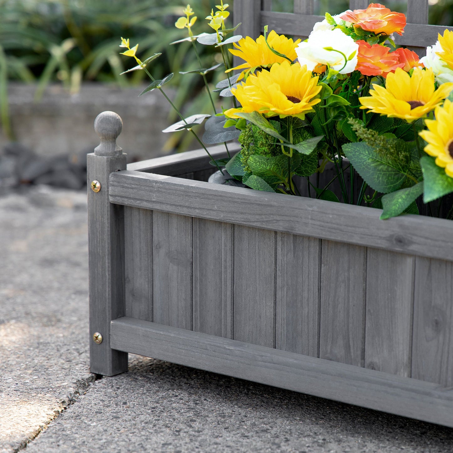 Raised Garden Bed with Trellis for Climbing Vines, Wood Planter Box for Garden, Free Standing Flower Bed, Indoor Outdoor Display Rack, 25.2" x 11" x 47.2", Grey - Gallery Canada