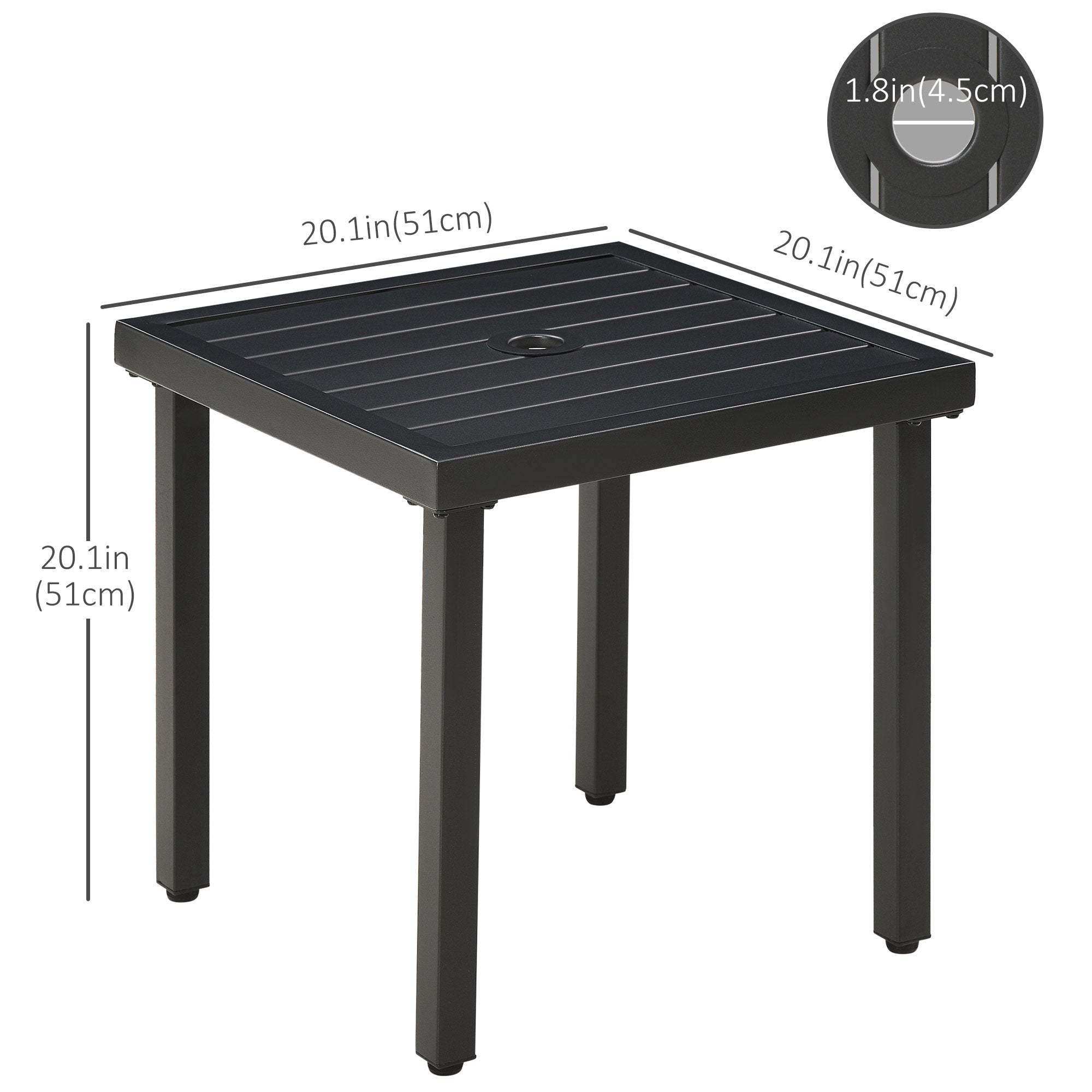 Outdoor Side Table, Patio End Table with Umbrella Hole, Small Coffee Table with Steel Frame for Balcony, Black Patio Side Tables   at Gallery Canada