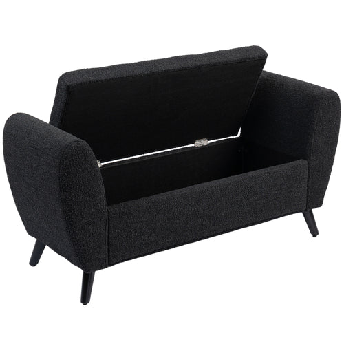 Upholstered Storage Bench with Arms, Modern Ottoman Bench for Bedroom, Entryway, and Living Room, Black