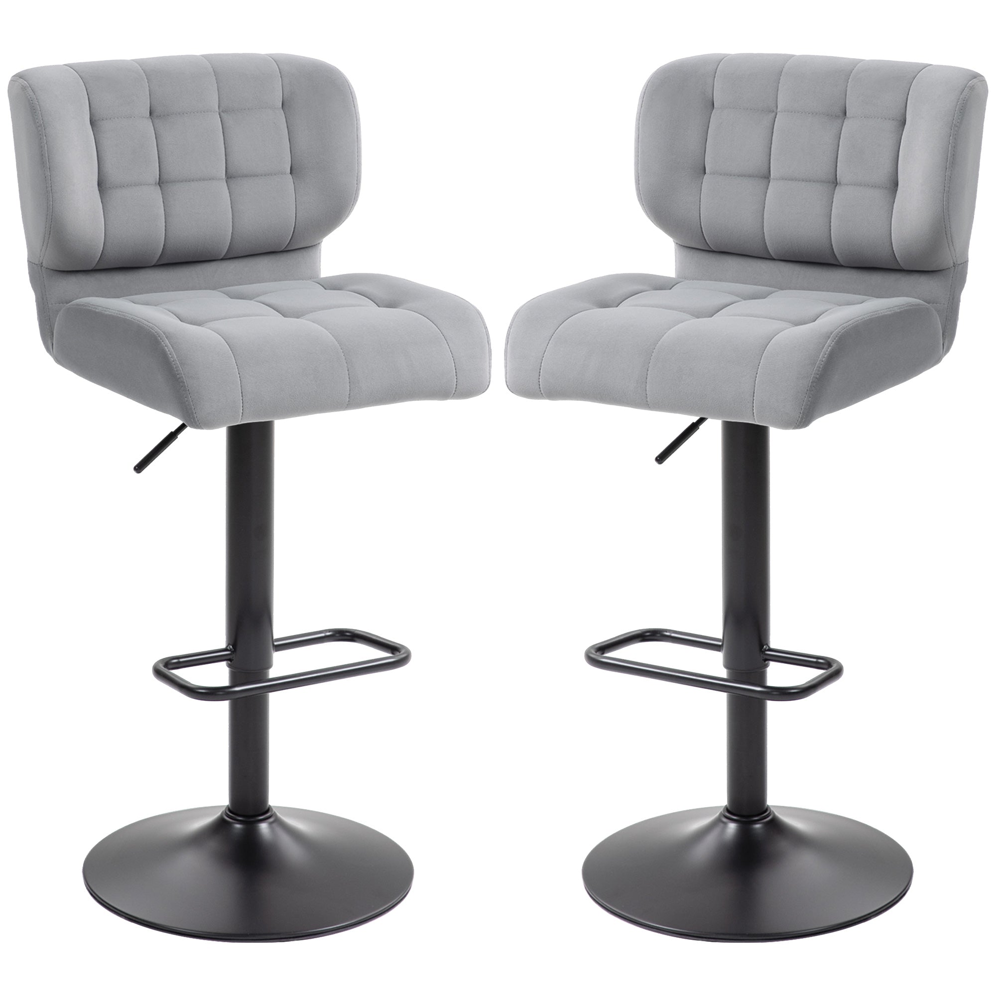 Swivel Velvet-feel Fabric Barstools Set of 2 Adjustable Bar Stools with Footrest for Counter Dining Room Grey Bar Stools   at Gallery Canada