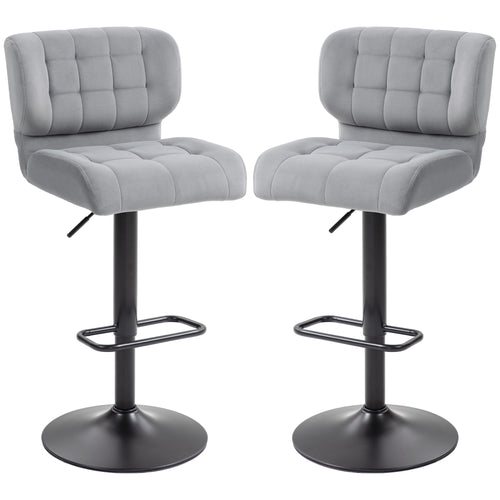 Swivel Velvet-feel Fabric Barstools Set of 2 Adjustable Bar Stools with Footrest for Counter Dining Room Grey