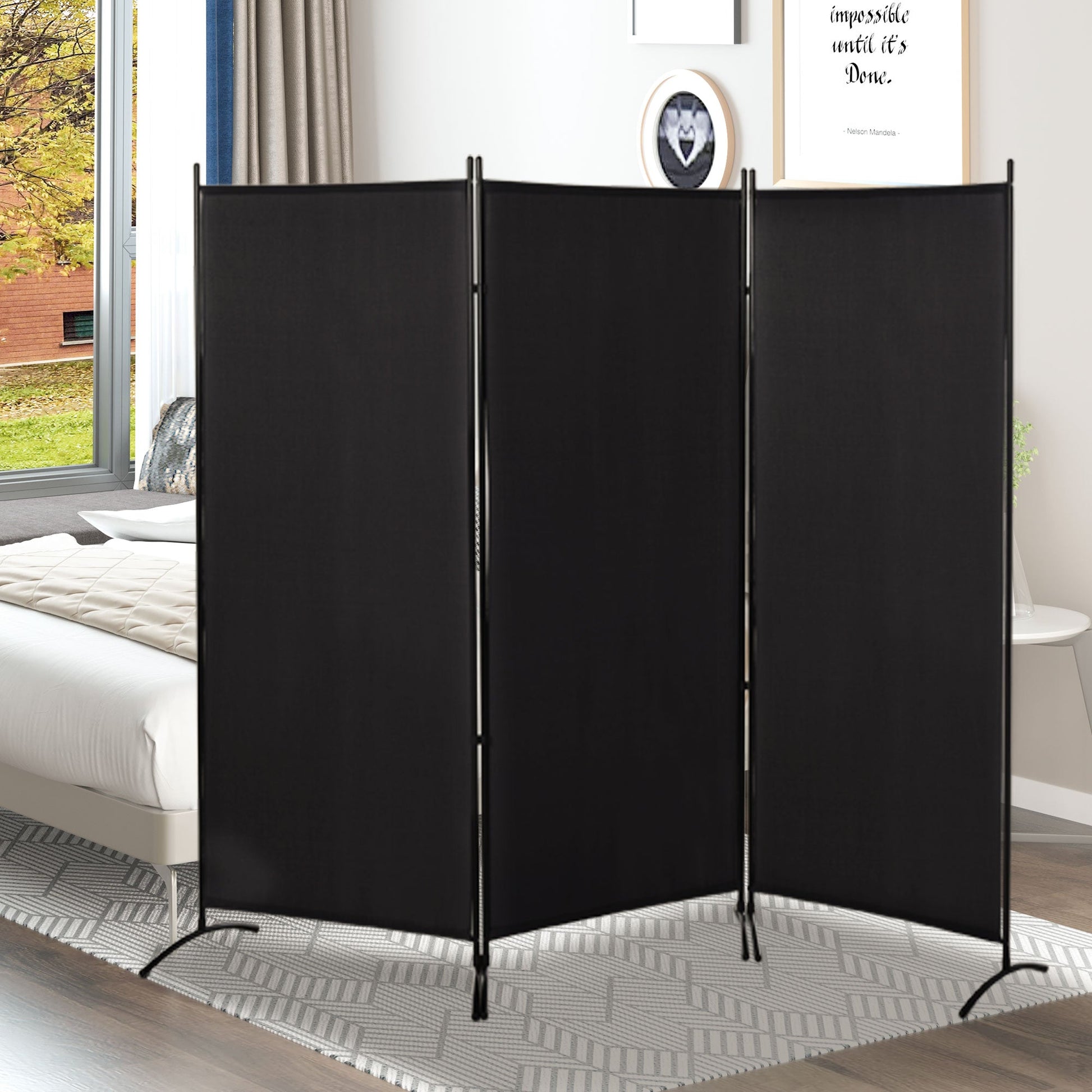 3-Panel Folding Room Divider, Privacy Screen, Indoor Separator Partition for Bedroom, Office, 100"x72", Black Room Dividers   at Gallery Canada