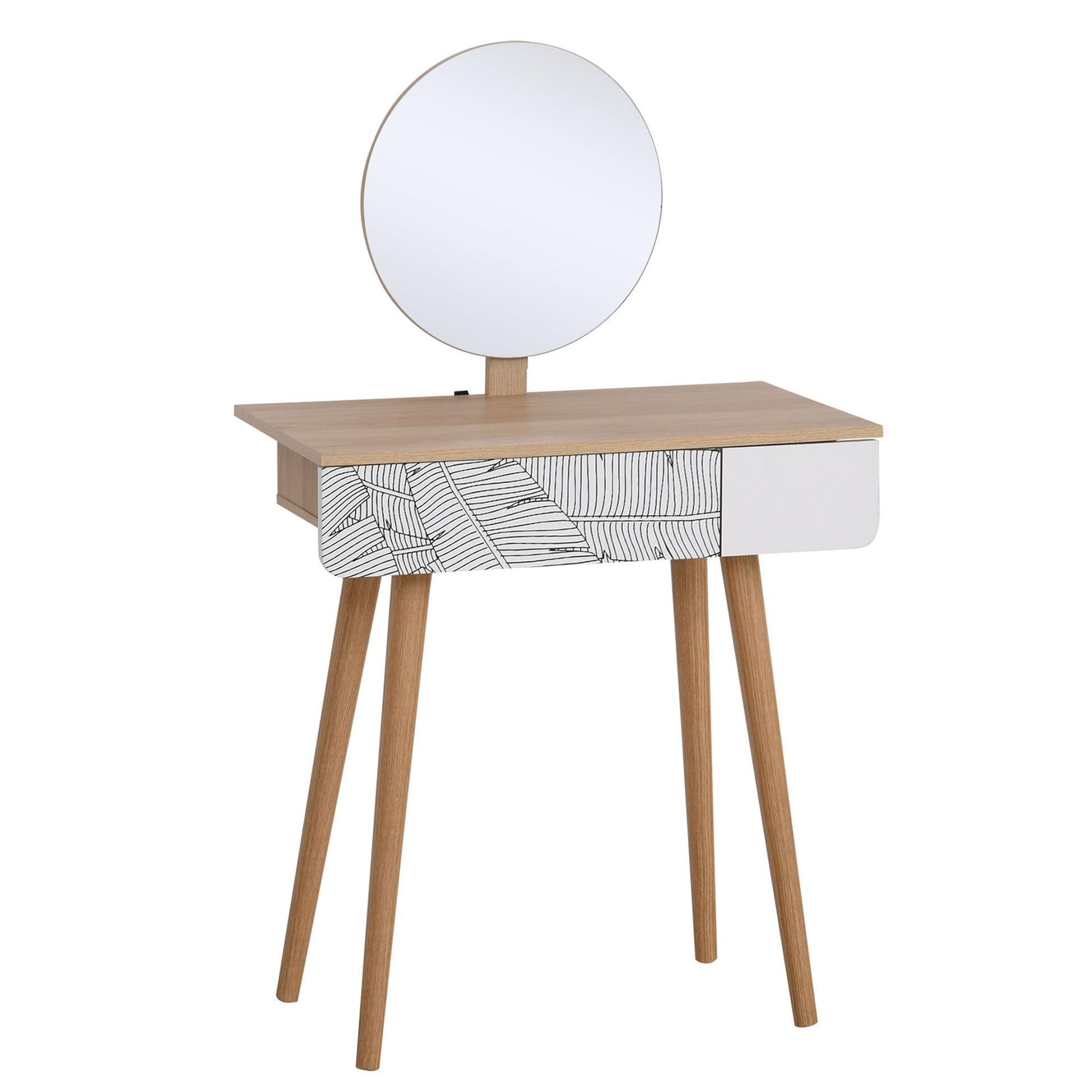 Vanity Desk with Mirror, Vanity Table with Drawer and Height Adjustable Mirror, Makeup Table with Wood Legs for Bedroom, Oak Dressing & Vanity Tables Multi Colour  at Gallery Canada