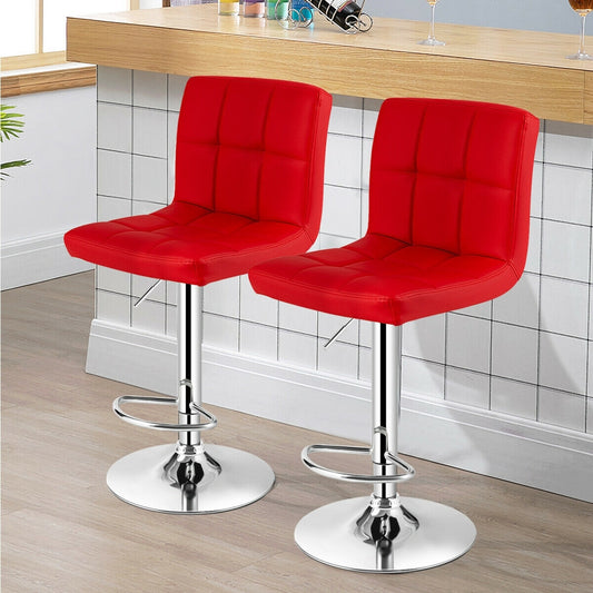 Set of 2 Square Swivel Adjustable PU Leather Bar Stools with Back and Footrest, Red Bar Stools Red at Gallery Canada