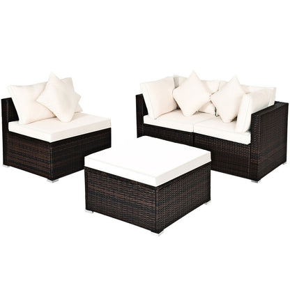 4 Pcs Ottoman Garden Deck Patio Rattan Wicker Furniture Set Cushioned Sofa, White Outdoor Sectionals White  at Gallery Canada