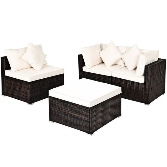 4 Pcs Ottoman Garden Deck Patio Rattan Wicker Furniture Set Cushioned Sofa, White - Gallery Canada