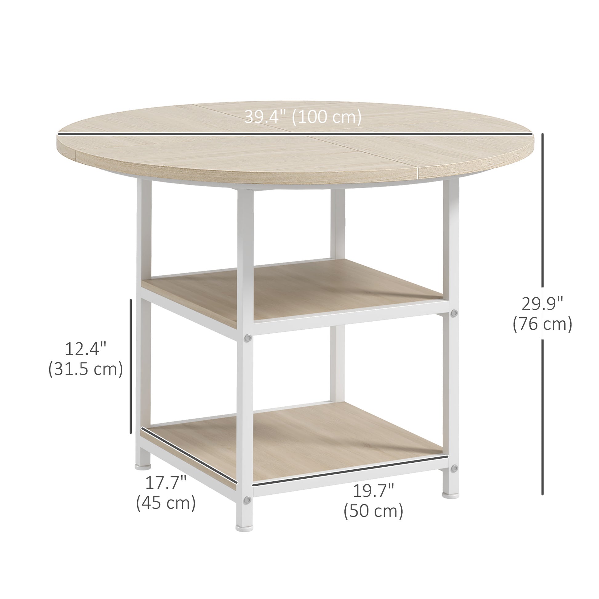 Round Kitchen Table for 4-6 People, 39.4 Inch Industrial Dining Table with Storage Shelves, Oak Dining Tables   at Gallery Canada