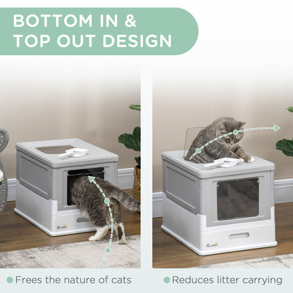 Top Entry Enclosed Kitty Litter Box with Scoop, Tray, Front Entry, Large Space, Foldable, Portable, Grey Cat Litter Box Enclosures   at Gallery Canada