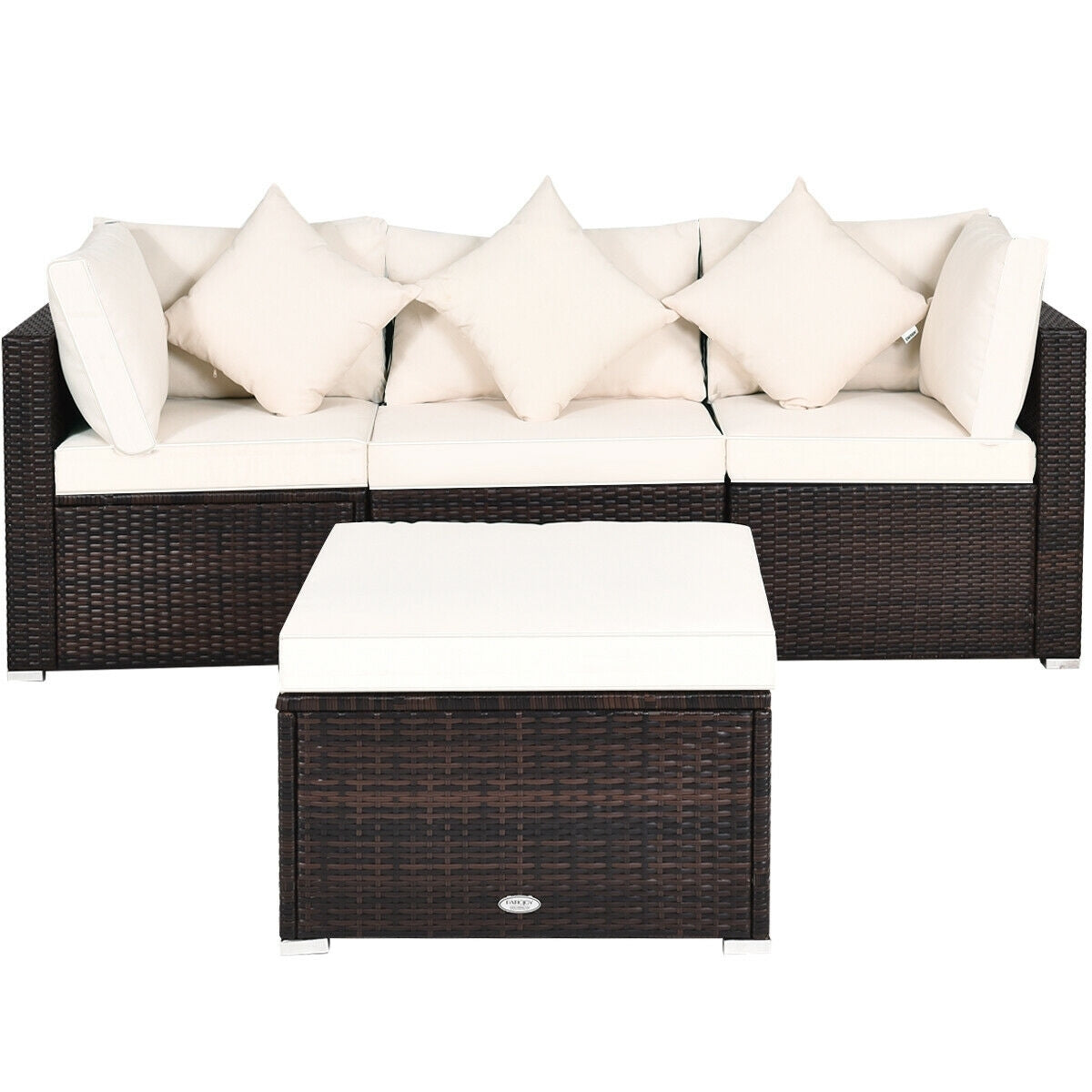 4 Pcs Ottoman Garden Deck Patio Rattan Wicker Furniture Set Cushioned Sofa, White Outdoor Sectionals   at Gallery Canada