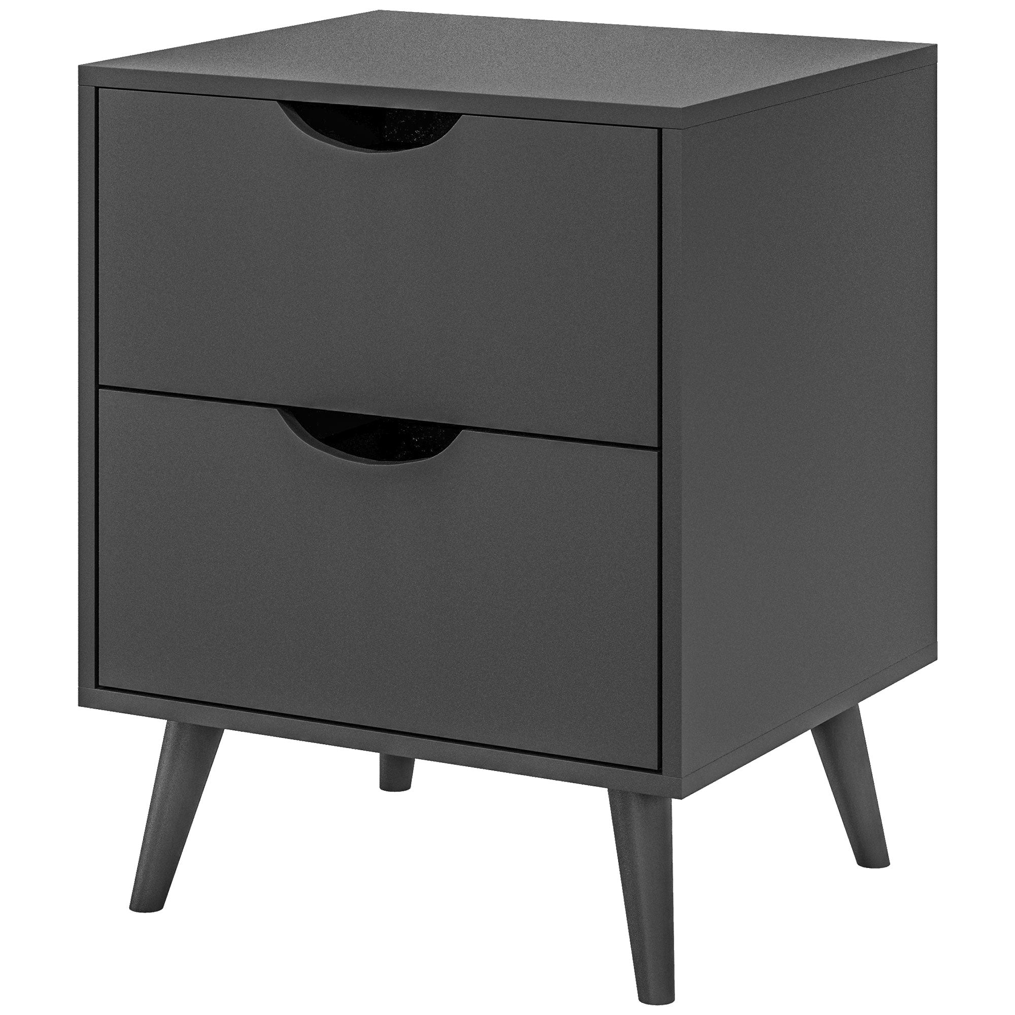 Modern Bedside Table, Nightstand with 2 Drawers and Pine Wood Legs for Bedroom, Living Room, Black Bedside Tables   at Gallery Canada