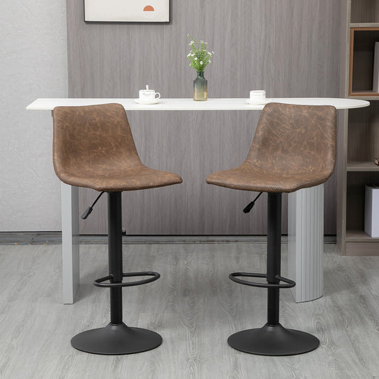 Adjustable Counter Height Bar Stools Set of 2, 360° Swivel Kitchen Counter Stools Dining Chairs with Backs, Vintage Leather, Brown - Gallery Canada