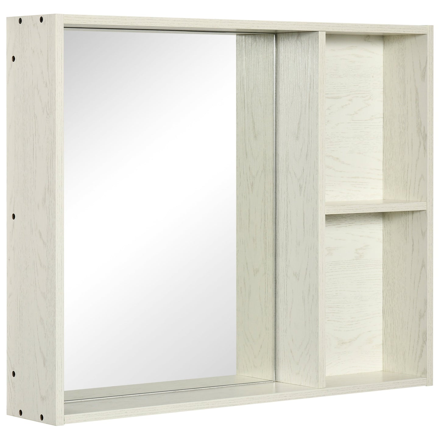 31.5 Inch x 25.5 Inch Medicine Cabinet with Mirror, 2-Tier Storage Shelf, Wall Mounted Bathroom Mirror Cabinet, White Mirror Medicine Cabinets White Wood Grain  at Gallery Canada