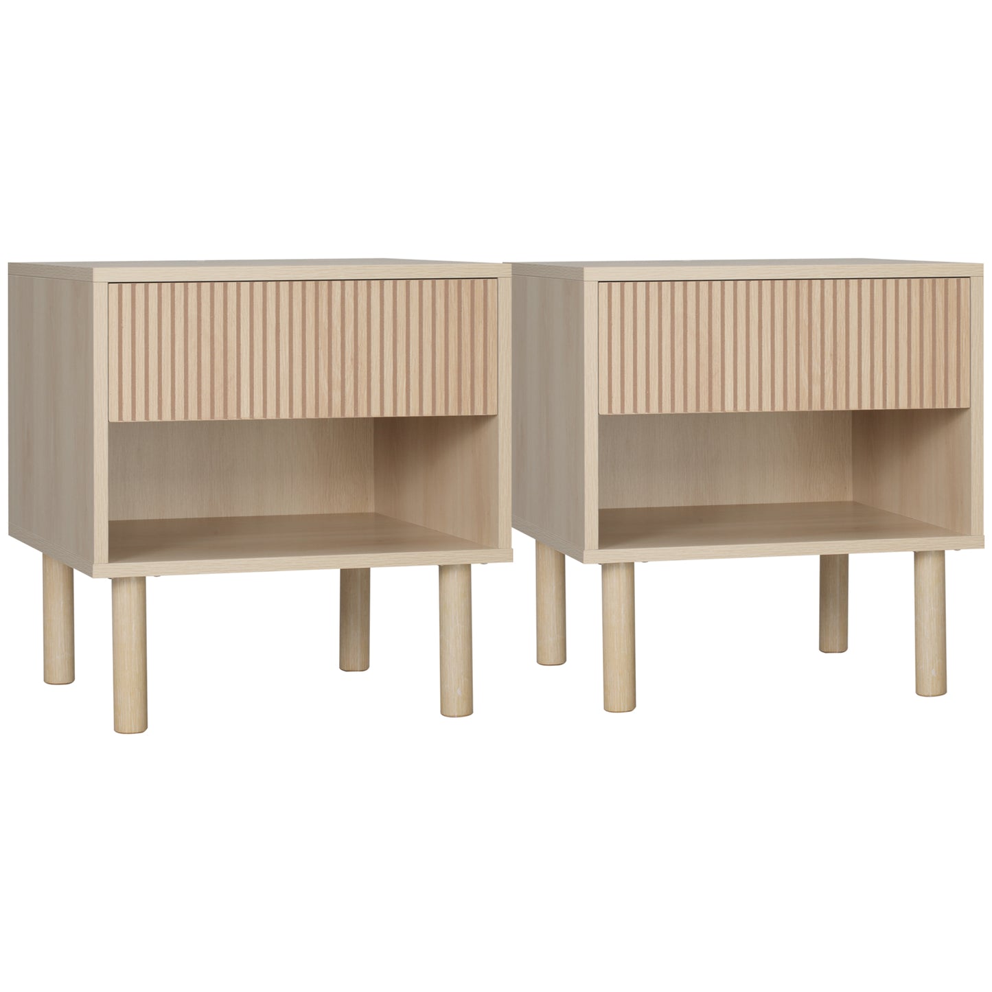 Set of 2 Bedroom Nightstands, Side Table with Storage Shelf and Drawer for Living Room, Bedroom, Natural Wood Bedside Tables   at Gallery Canada