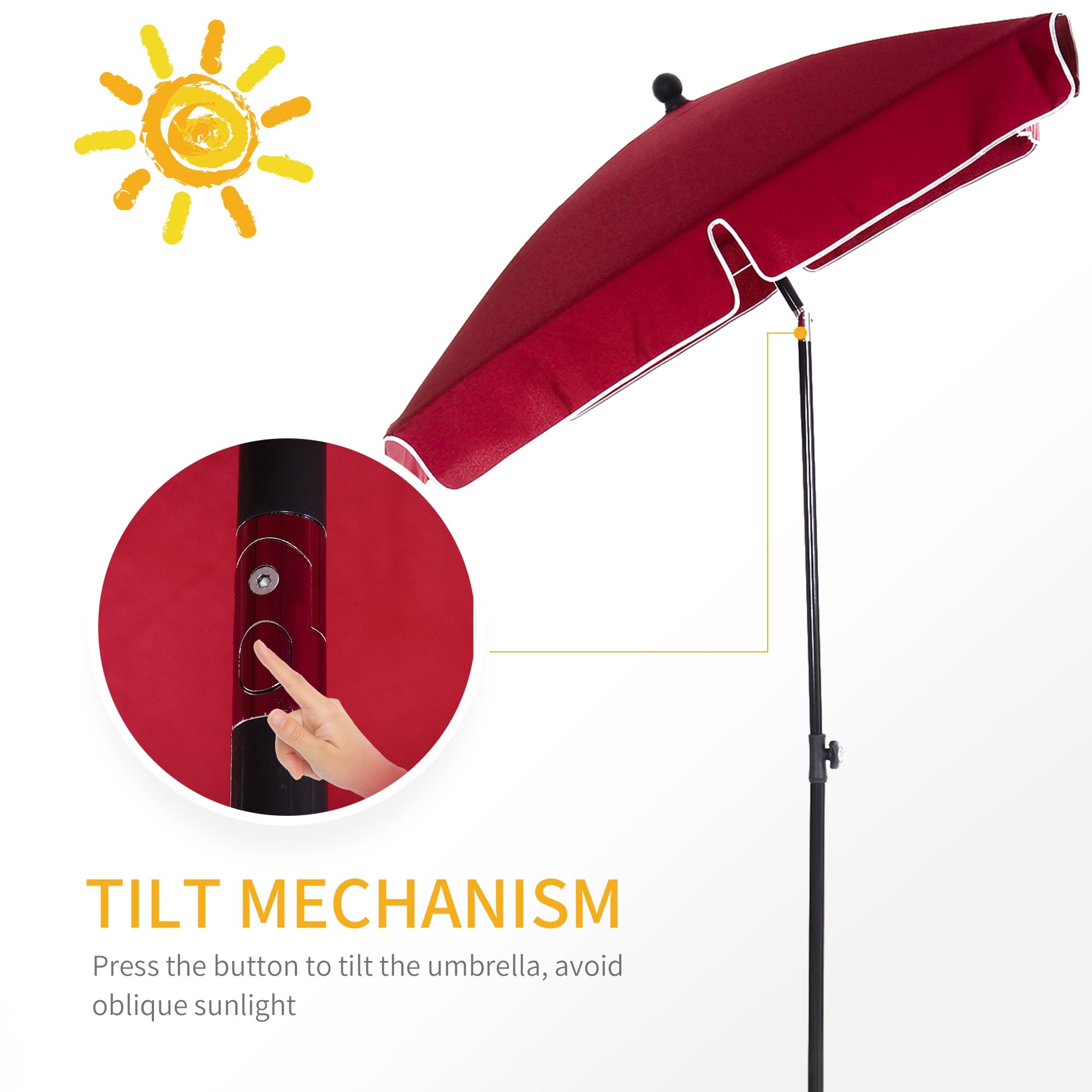 6.5x4ft Rectangle Patio Umbrella Aluminum Tilt Adjustable Garden Parasol Sun Shade Outdoor Canopy Red Sun Umbrellas   at Gallery Canada