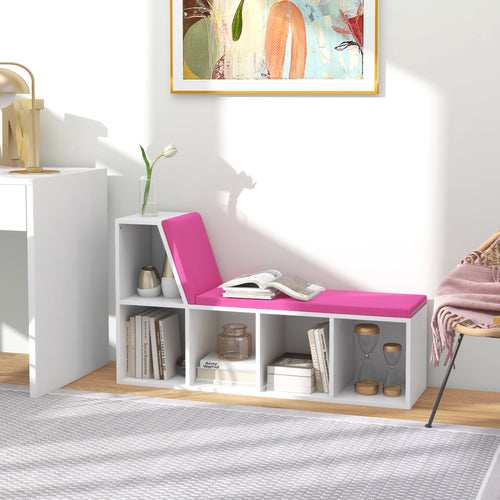 Multi-Purpose Bookshelf with 5 Cubes, 5-Cubby Bookcase with Cushioned Reading Nook and Storage Shelves, Pink