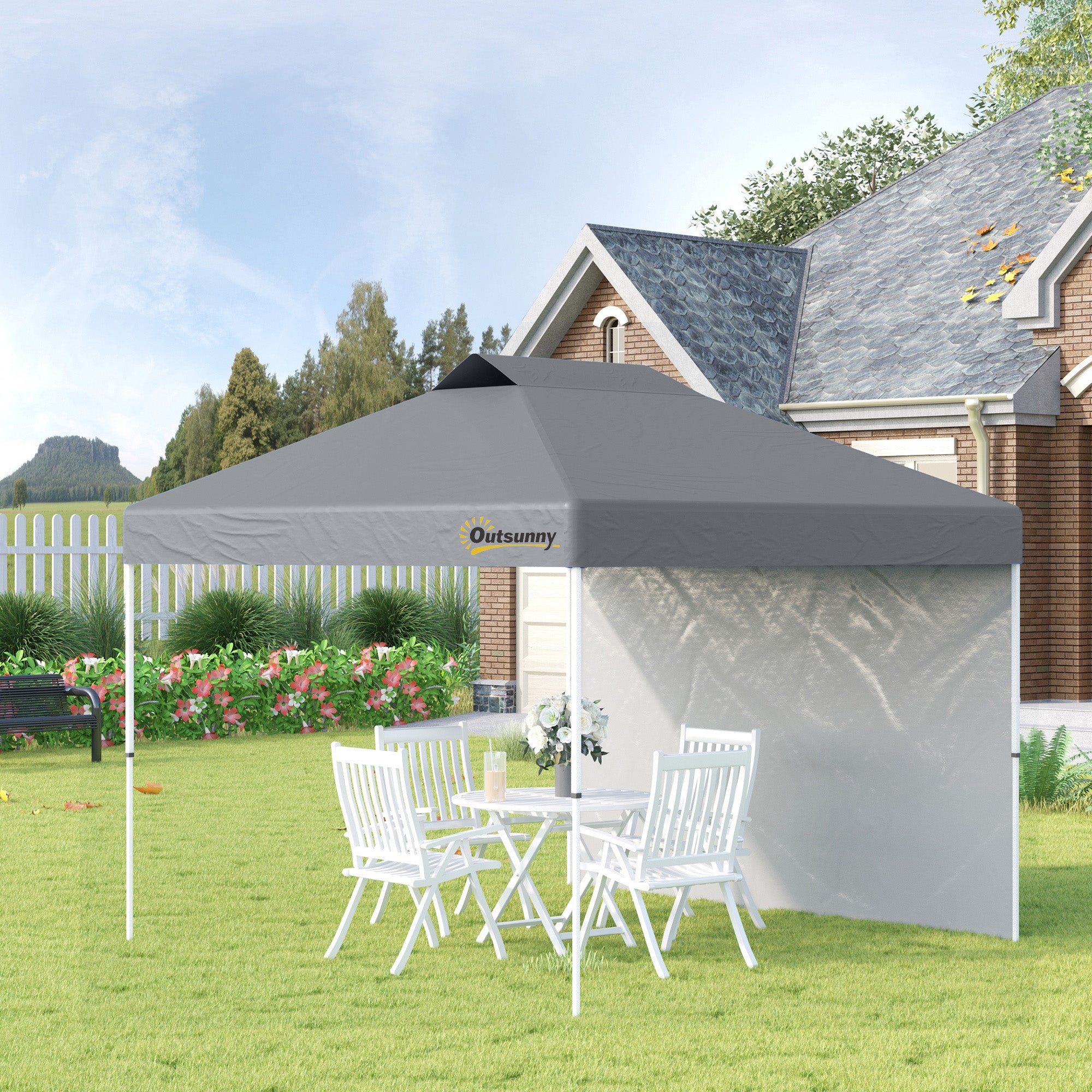 10' x 10' Pop Up Canopy Tent with Adjustable Height, 1 Sidewall, and Wheeled Carry Bag for Outdoor, Garden, Patio, Grey Pop Up Canopies at Gallery Canada