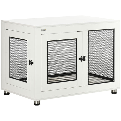 Pet Crate End Table with Water-resistant Cushion or Medium Small Dogs, White