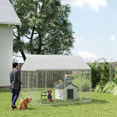 Heavy Duty Galvanized Steel Outdoor Dog Kennel with Waterproof Roof, Safety Lockable Latch System, 9.2' x 7.5' x 7.2'