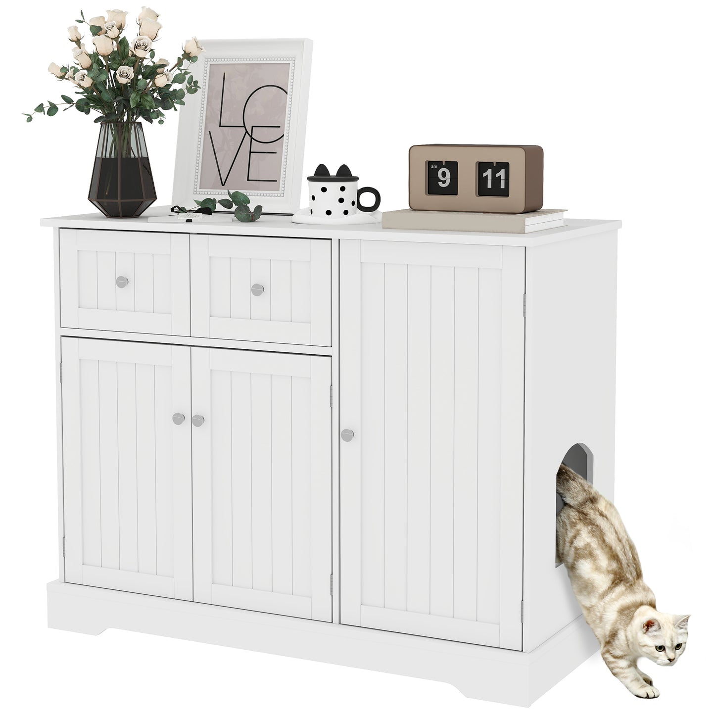 Cat Litter Box Enclosure with Drawer, Storage, Anti-tip Kit, for Living Room, Bedroom, White Cat Litter Box Enclosures at Gallery Canada