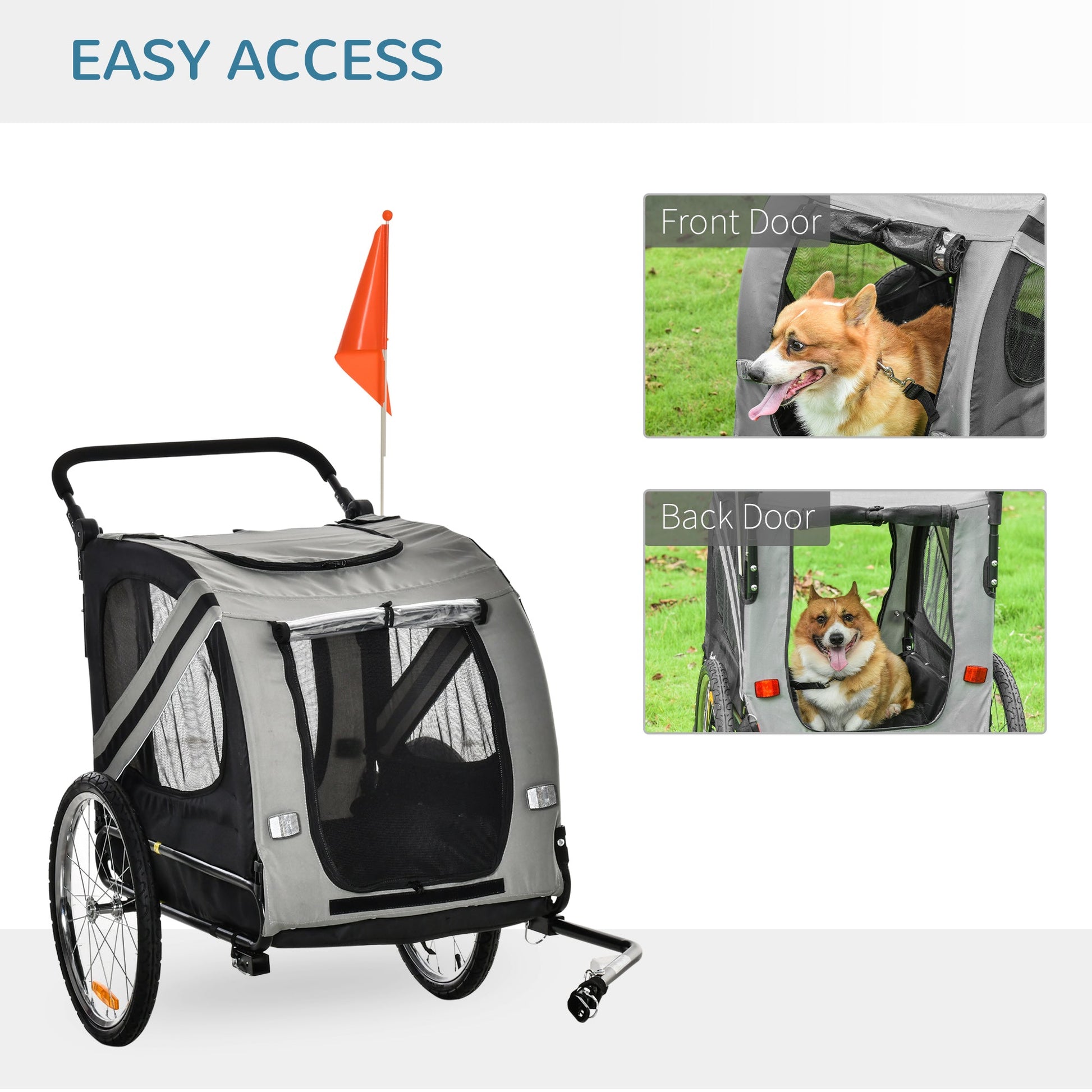 Dog Bike Trailer, 2-in-1 Dog Wagon Pet Stroller for Travel with Universal Wheel Reflectors Flag, for Small and Medium Dogs, Grey Dog Bike Trailers & Strollers   at Gallery Canada