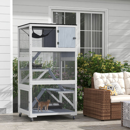 34" L Catio Outdoor Cat Enclosure on Wheels with Hammock Multiple Platforms Resting Condo Ramps, for 1-3 Cats Outdoor Cat Enclosures   at Gallery Canada