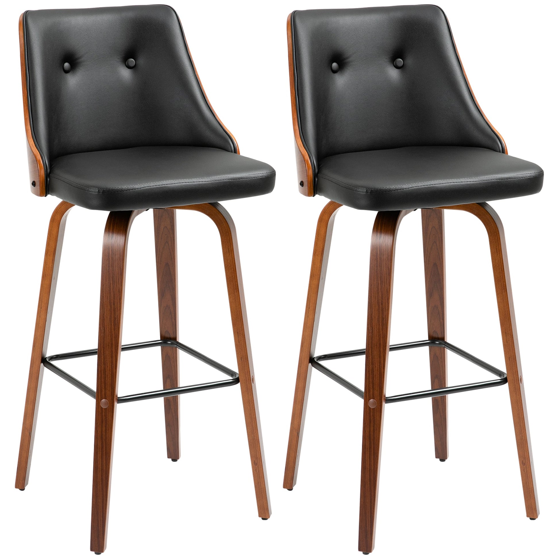 Bar Height Bar Stools Set of 2 PU Leather Swivel Barstools with Footrest and Tufted Back, Black Bar Stools Multi Colour  at Gallery Canada