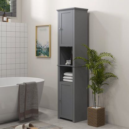 Tall Bathroom Cabinet, Freestanding Linen Cabinet with Open Shelves and 2 Cupboards, Narrow Storage Cabinet, Grey Bathroom Cabinets   at Gallery Canada