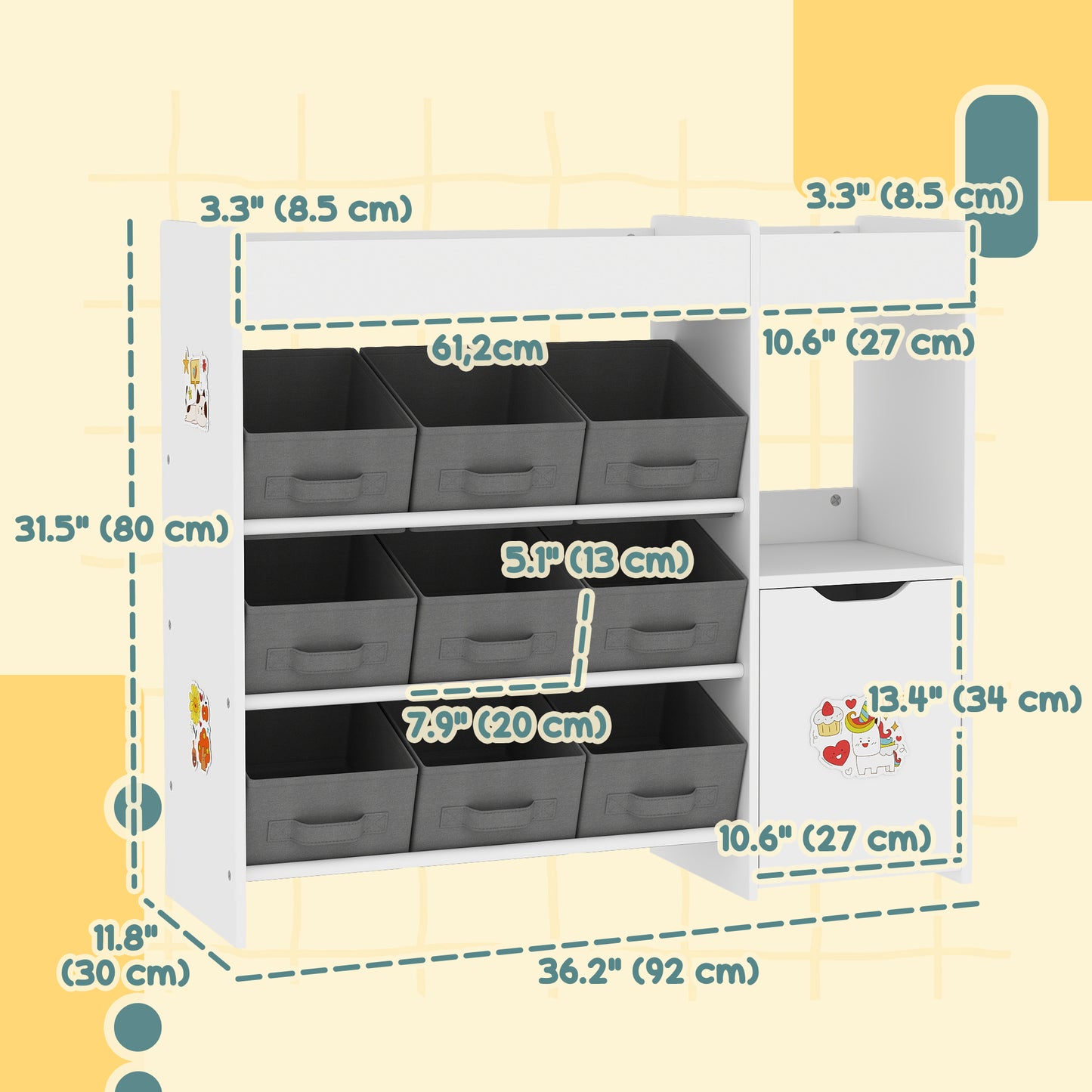 Toy Storage Organizer with 9 Non-Woven Fabric Boxes, Storage Cabinet &; Shelves, for Kids Room, Nursery, Playroom, White Bookshelves & Bookcases at Gallery Canada