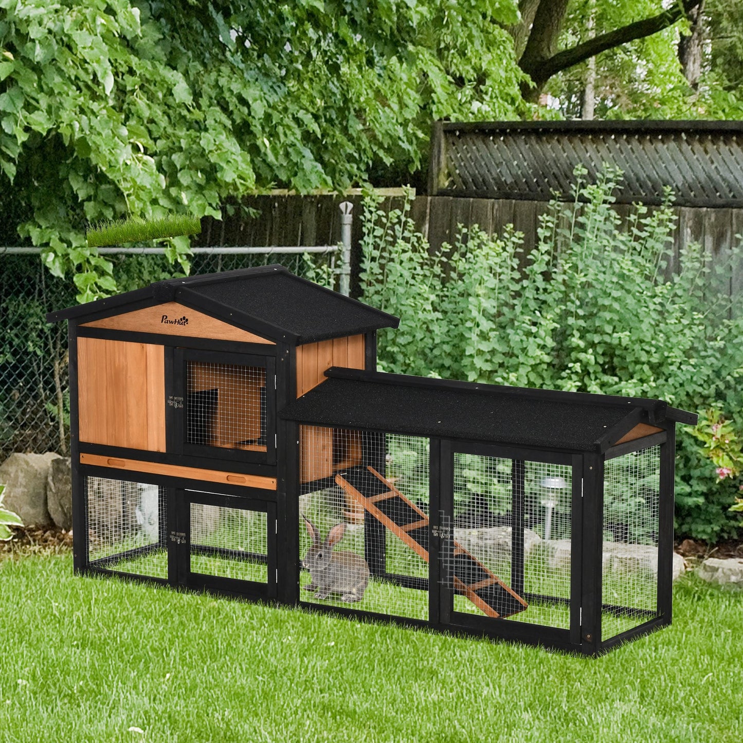 69" Wooden Rabbit Hutch Pet Playpen Bunny House Enclosure with Run Box, Slide-out Tray, Ramp, for Rabbits and Small Animals, Black Rabbit Hutch   at Gallery Canada