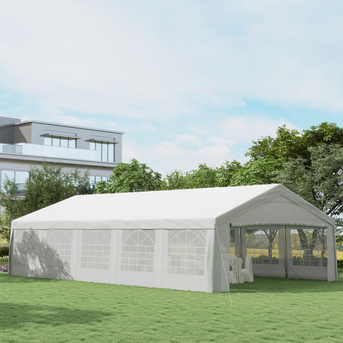 33'x20' Heavy Duty Steel Carport Garage Wedding Party Event Tent Shelter Gazebo Outdoor w/ Sidewalls Canopy Pavilion White