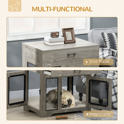 Dog Crate Furniture with Cushion, 2 Doors, Storage, Dog Kennel End Table for Small Medium Dogs, Grey Houses, Kennels & Pens at Gallery Canada