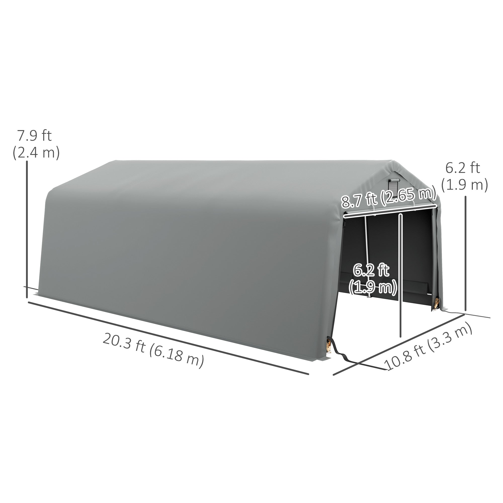 11' x 20' Portable Garage, Heavy Duty Carport Canopy with Ventilation Windows and Large Roll-up Door, Grey Car Shelters at Gallery Canada
